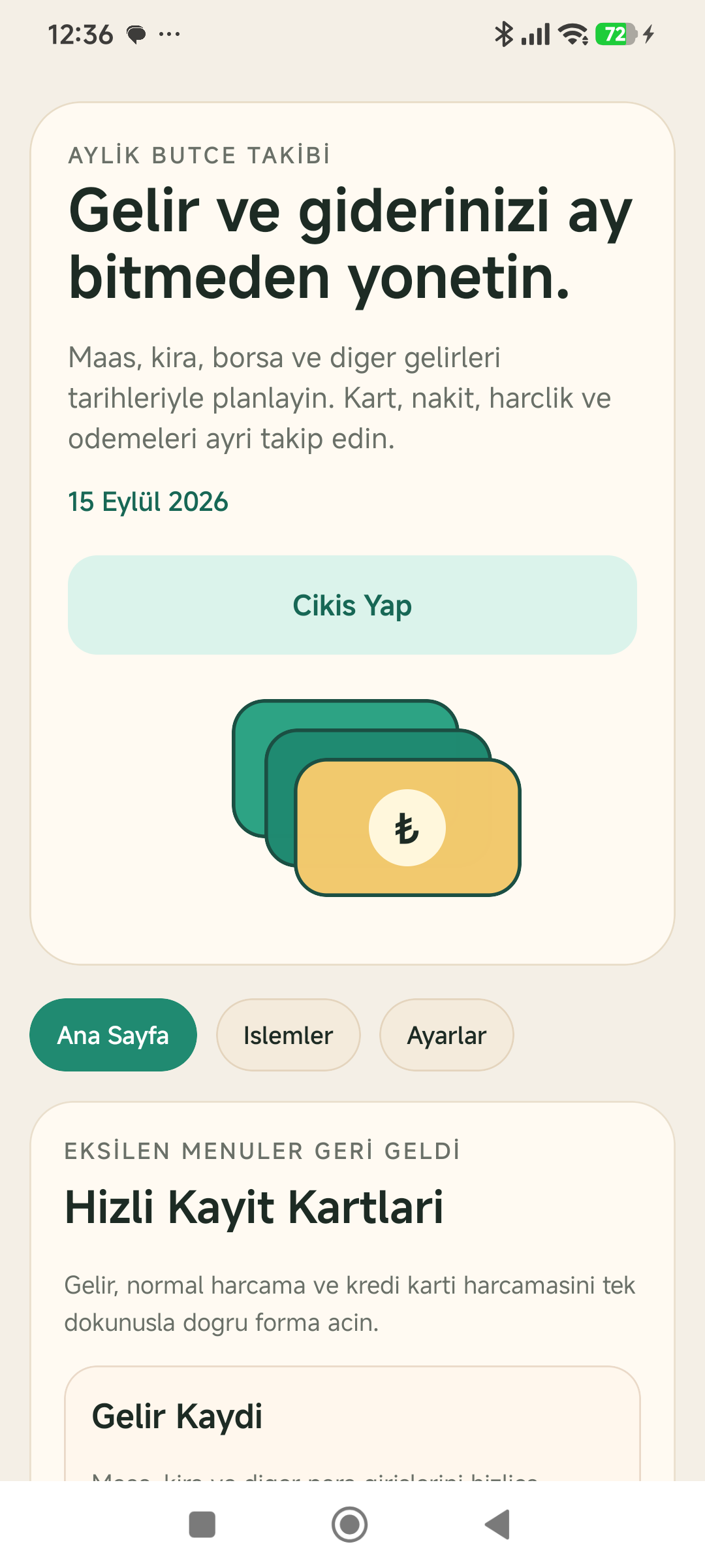 Budget uygulama ekranı