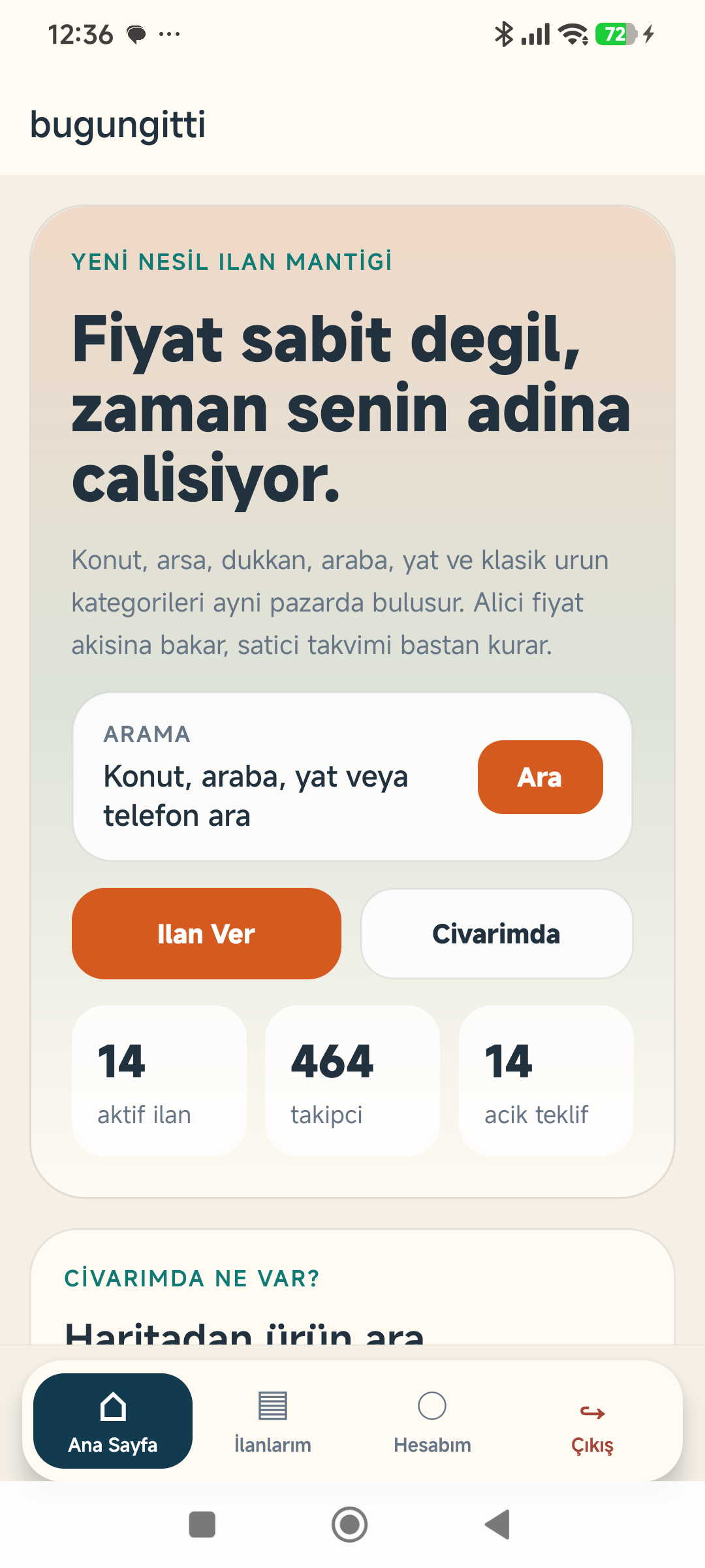 Bugungitti uygulama ekranı