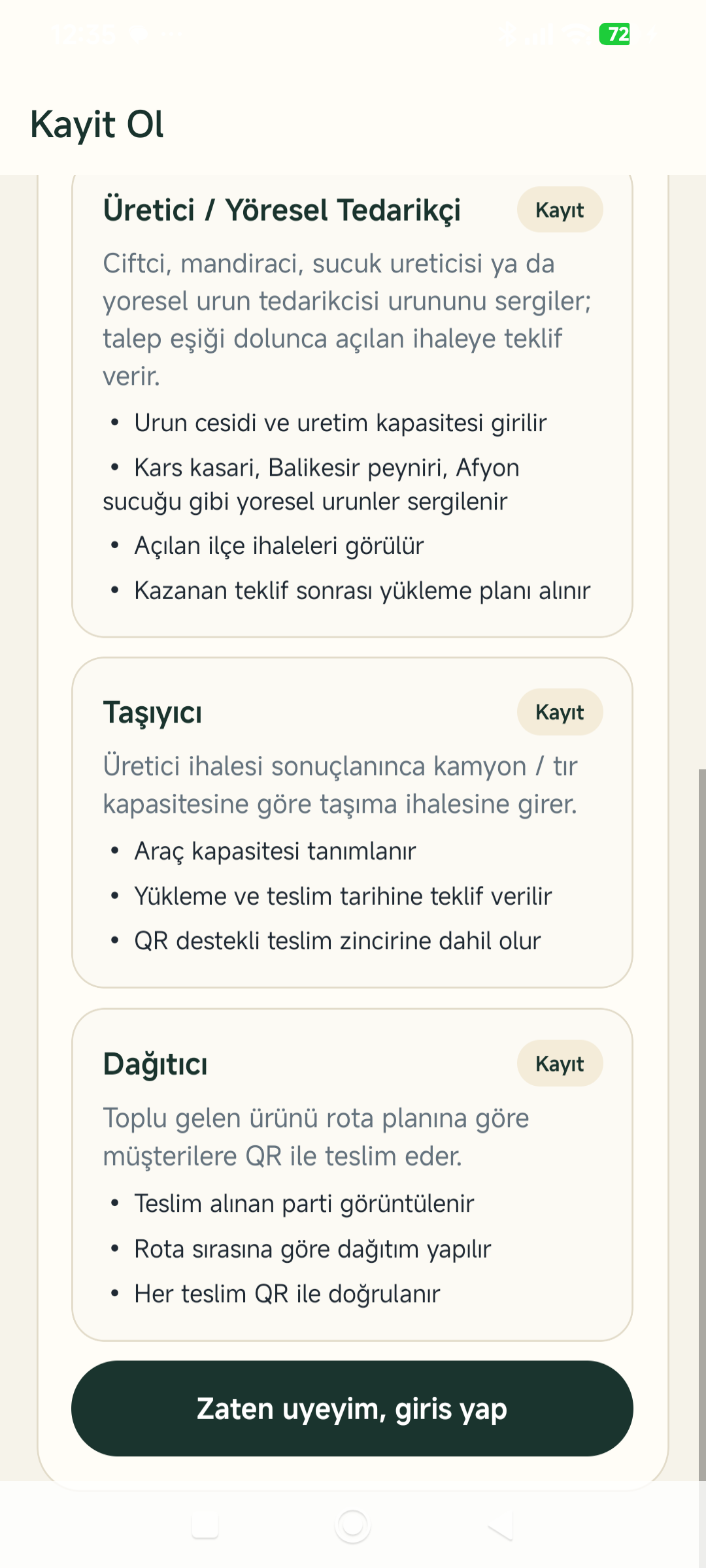 GIDAMER uygulama ekranı